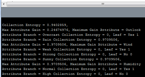 Decision Tree example Command Line Output